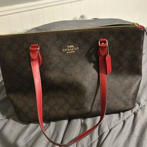 Coach red and brown Tote.